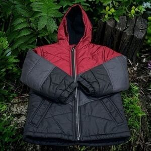 Red and Gray Hooded Jacket